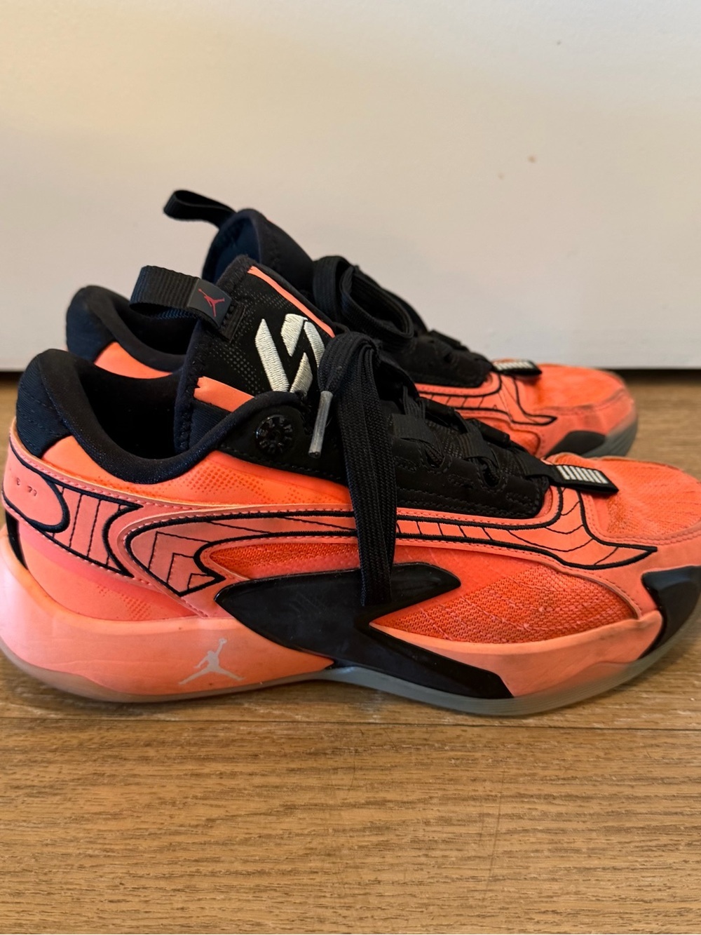 Jordan Kids' Orange and Black Athletic Sneakers size 6y